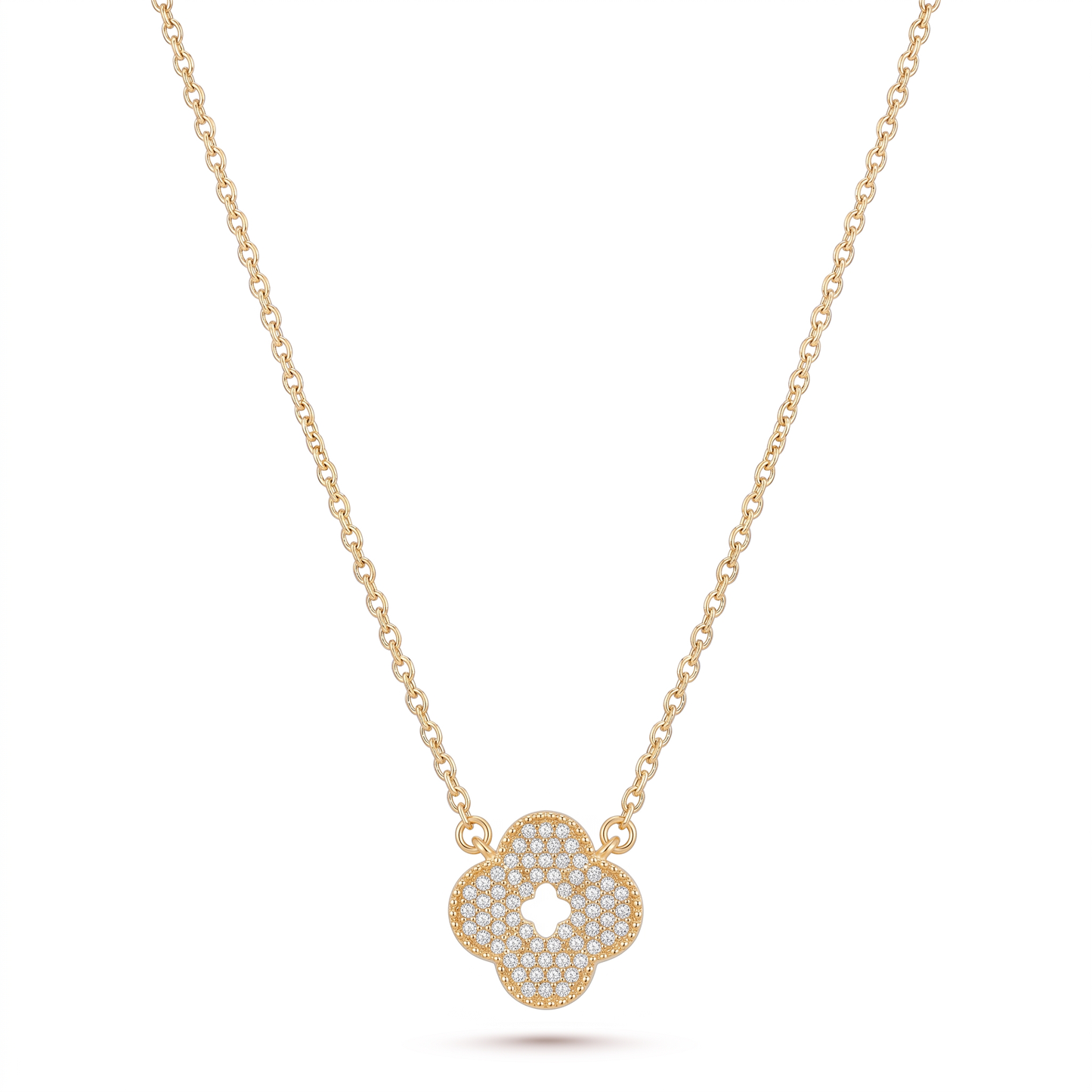 Crystal Clover Pendant Necklace - Gold