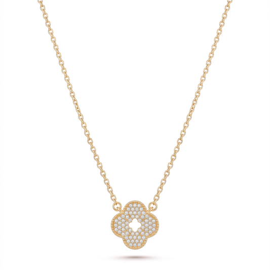 Crystal Clover Pendant Necklace - Gold