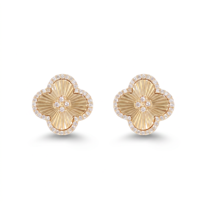 Crystal Clover Post Earring - Gold