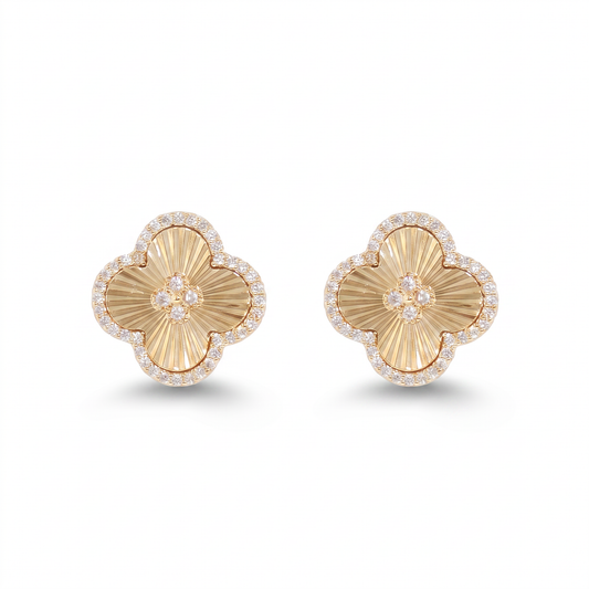 Crystal Clover Post Earring - Gold