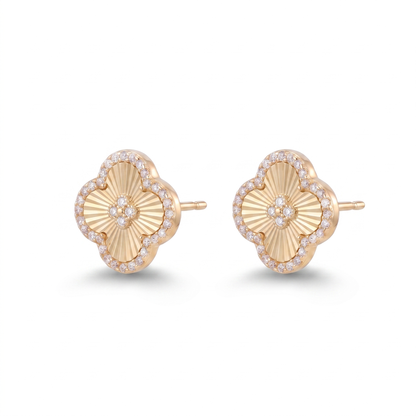 Crystal Clover Post Earring - Gold