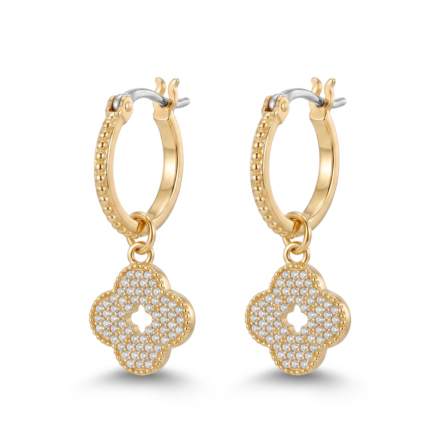 Crystal Clover Drop Earring - Gold