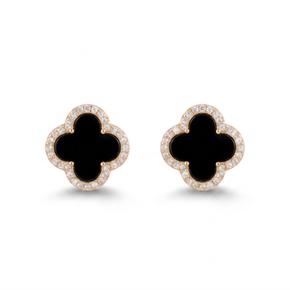 Jet Clover Post Earring - Gold