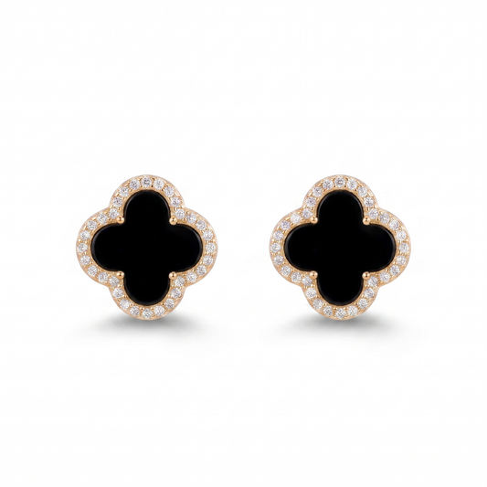 Jet Clover Post Earring - Gold