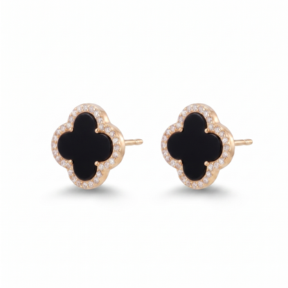 Jet Clover Post Earring - Gold