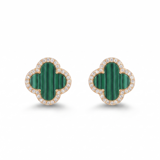Green Clover Post Earring - Gold