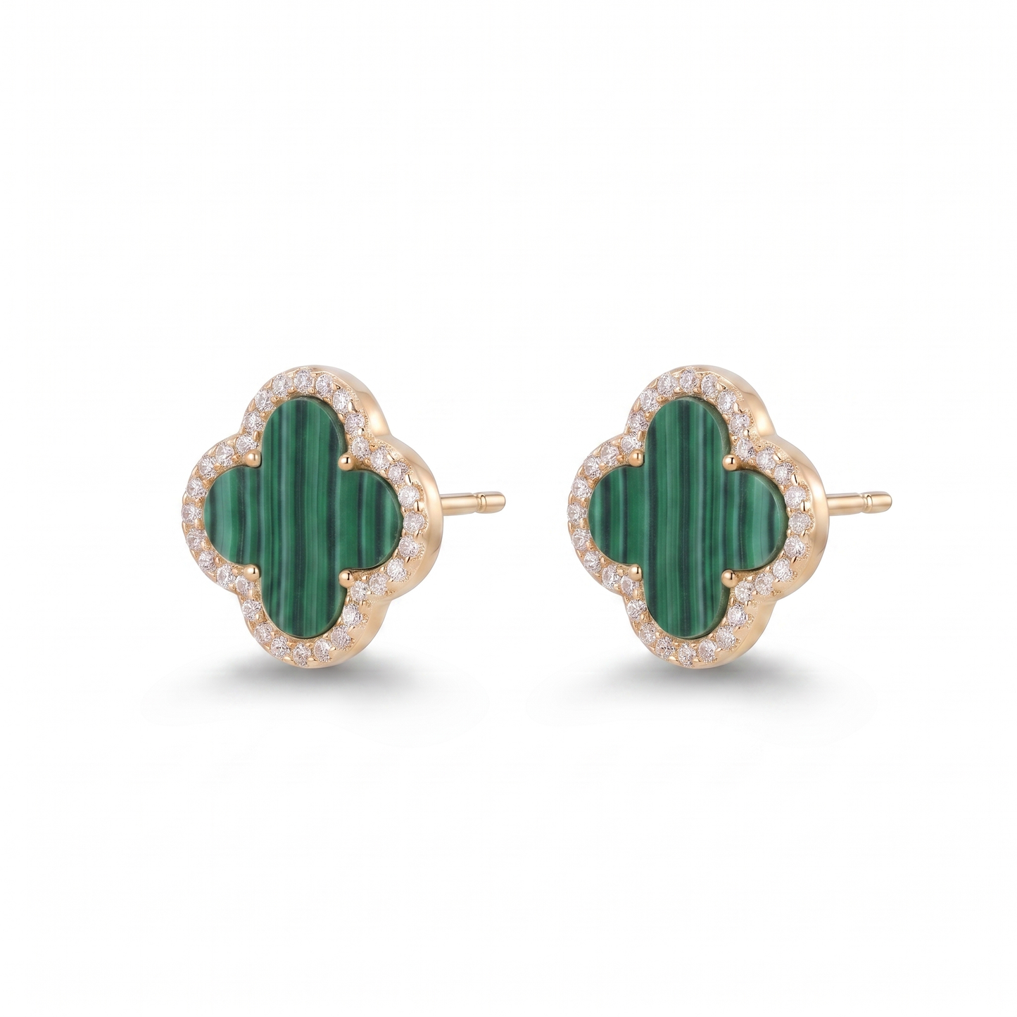 Green Clover Post Earring - Gold