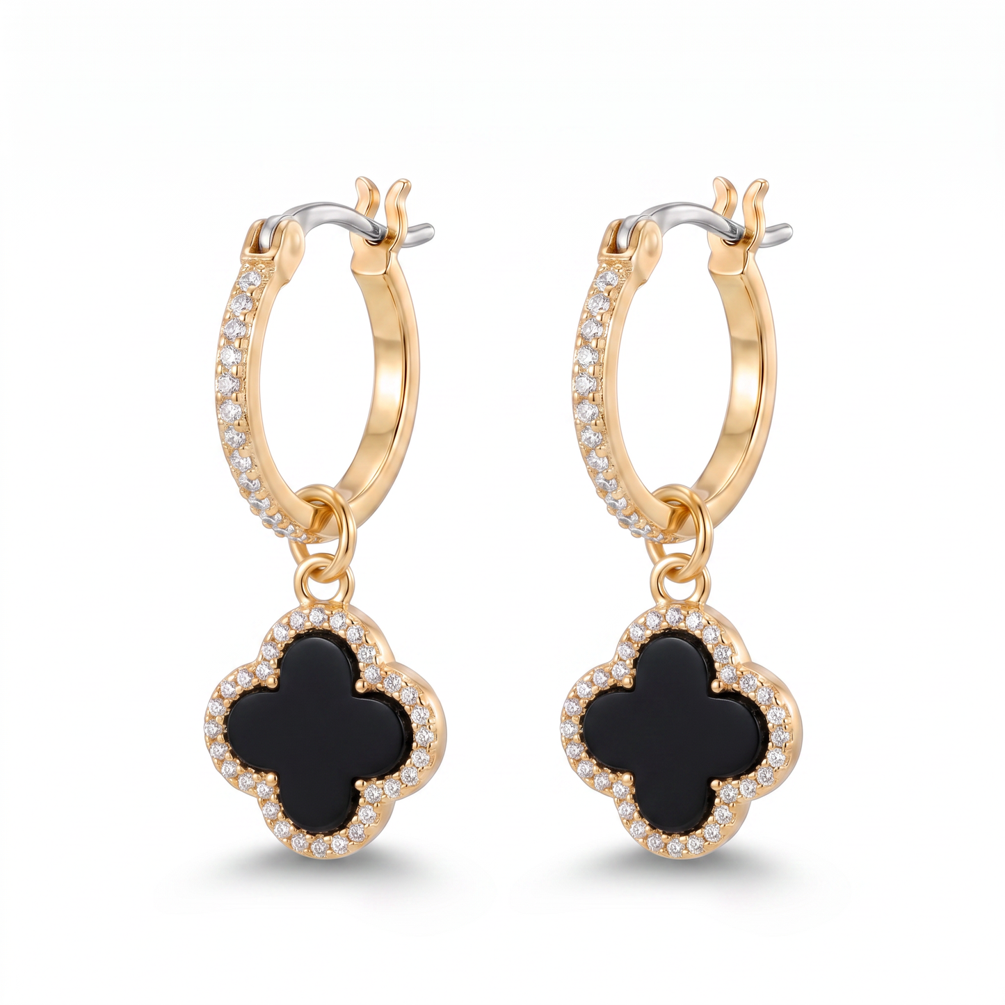 Jet Clover Drop Earring - Gold