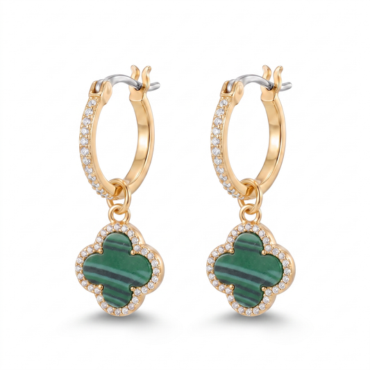 Green Clover Drop Earring - Gold