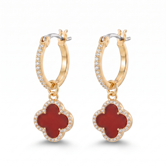 Red Clover Drop Earring - Gold