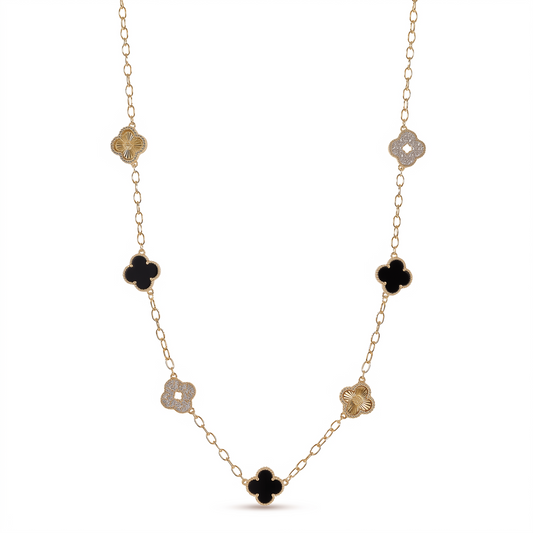Crystal Jet Clover 7-Charm Necklace - Gold