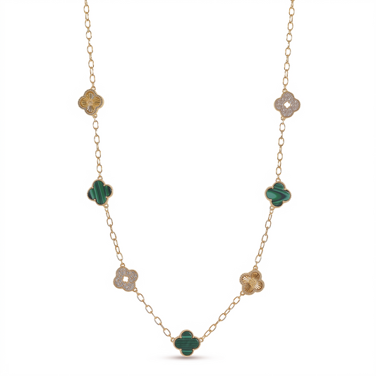 Crystal Green Clover 7-Charm Necklace - Gold