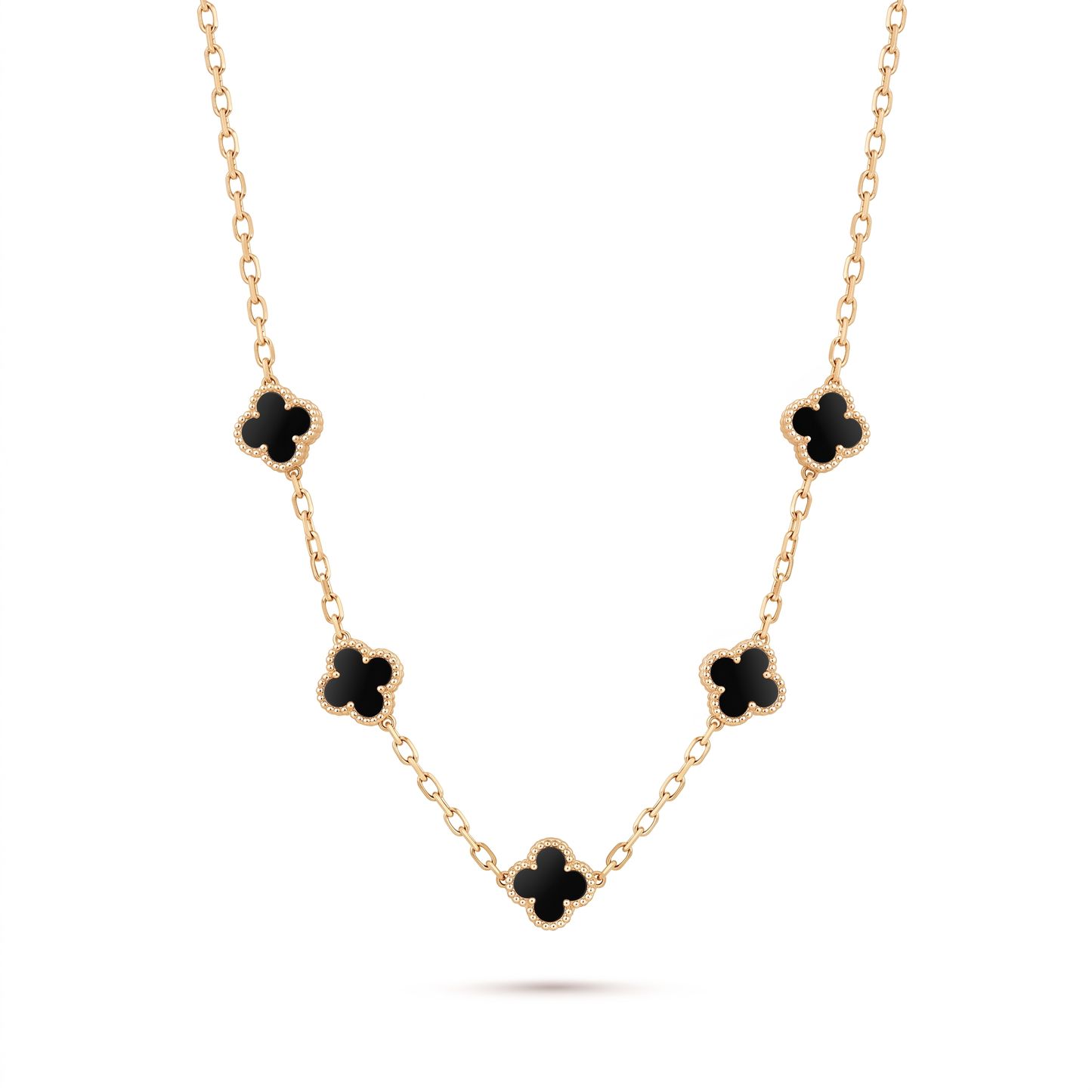 Jet Clover 5-Charm Necklace - Gold