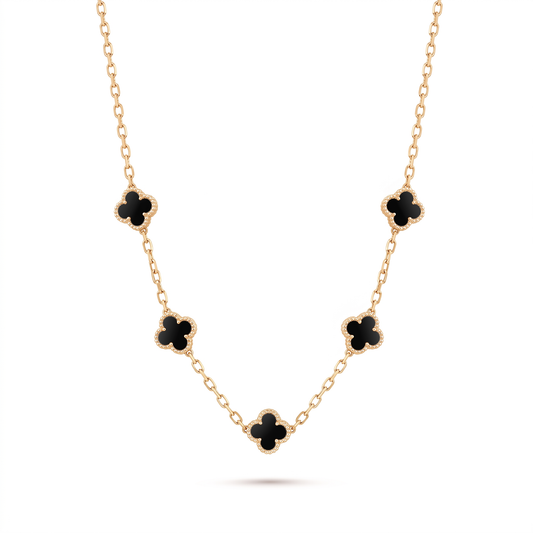 Jet Clover 5-Charm Necklace - Gold