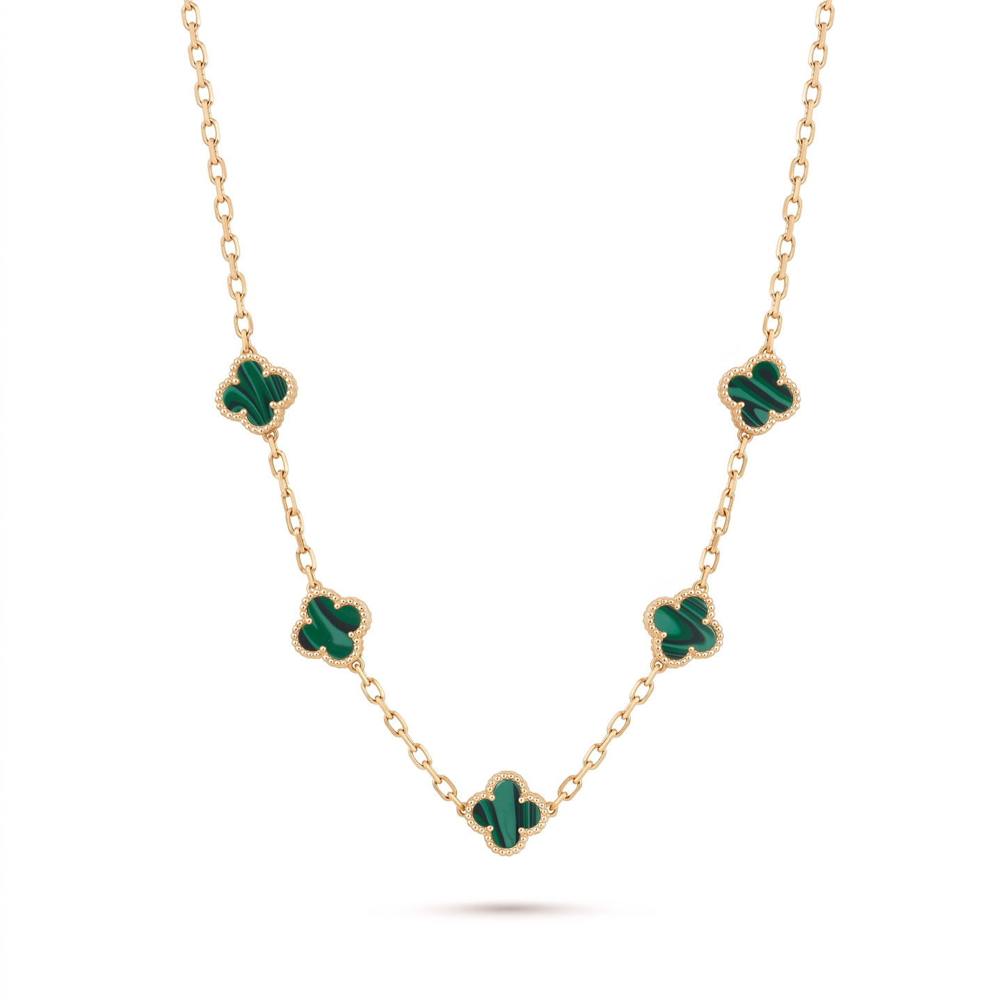 Green Clover 5-Charm Necklace - Gold