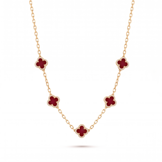 Red Clover 5-Charm Necklace - Gold