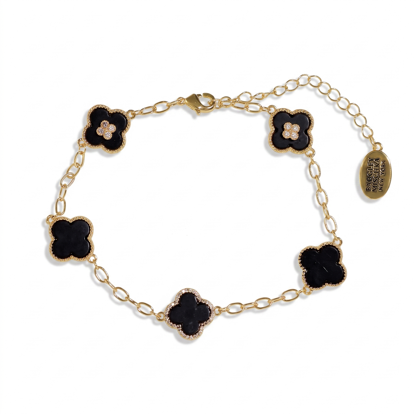 Jet Clover 5-Charm Bracelet - Gold