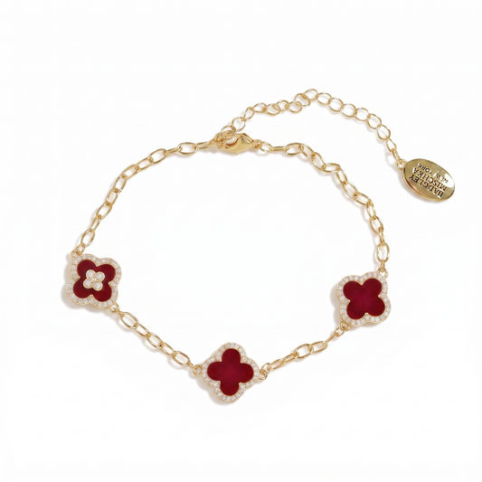 Red Clover 3-Charm Bracelet - Gold