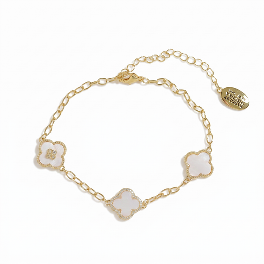 Crystal White Clover 3-Charm Bracelet - Gold