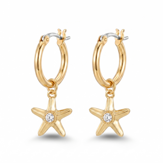 Crystal Starfish Drop Earring - Gold