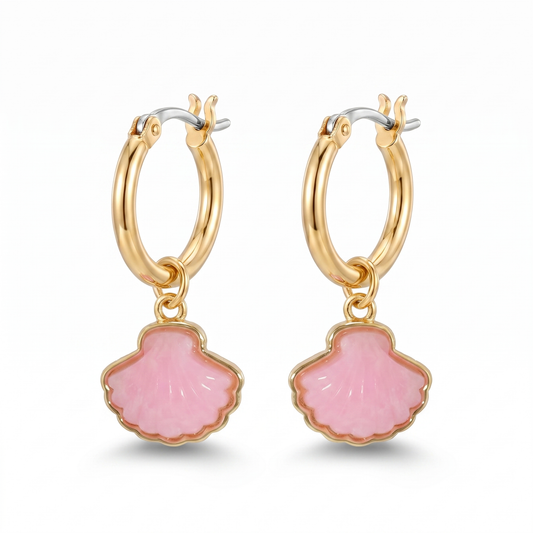 Pink Shell Drop Earring - Gold