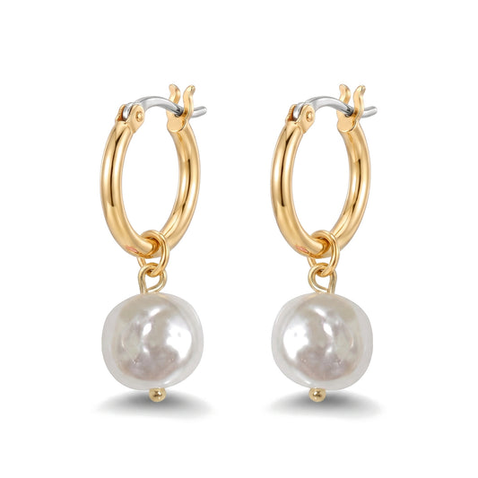 Round Pearl Drop Earring - Gold