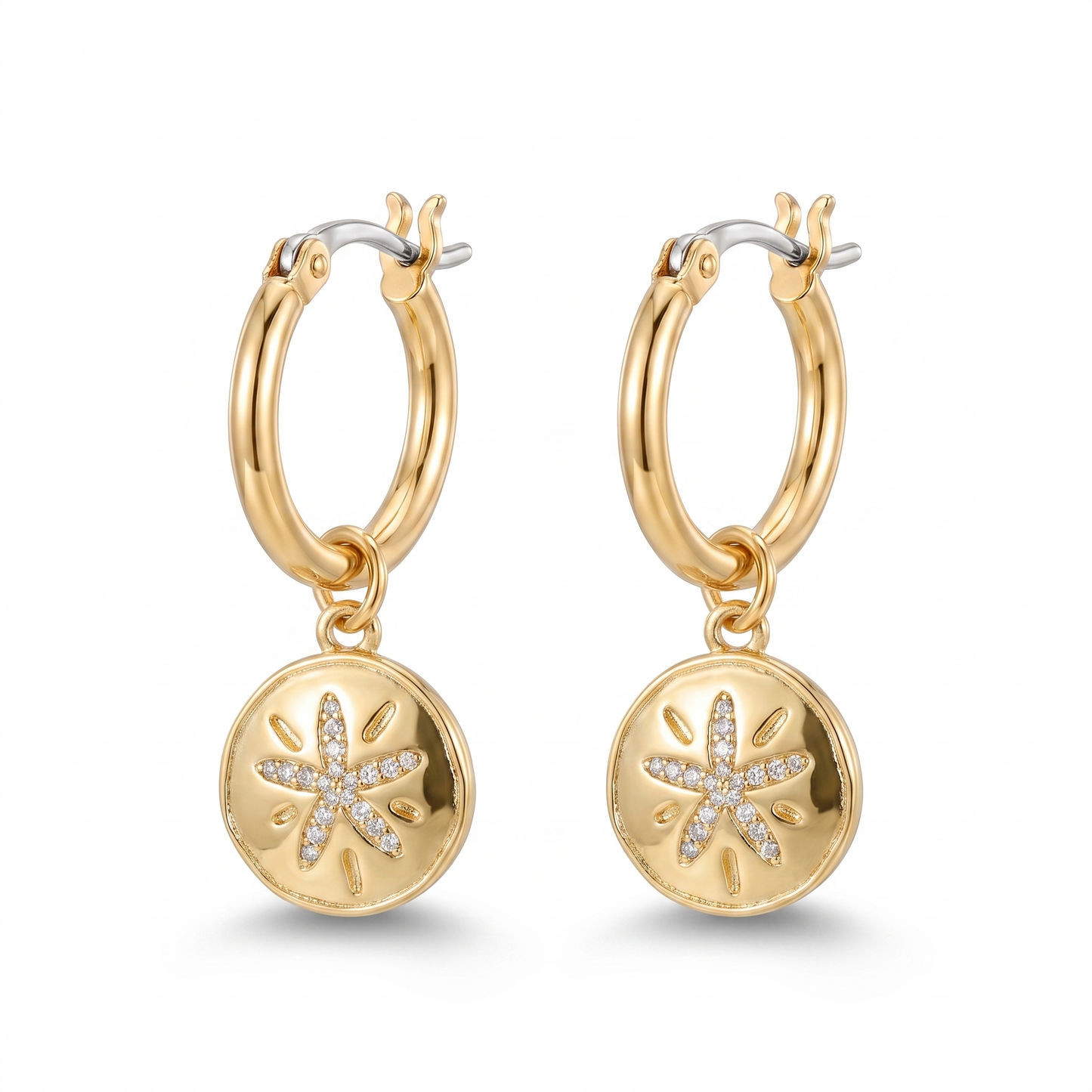 Crystal Sand Dollar Drop Earring - Gold