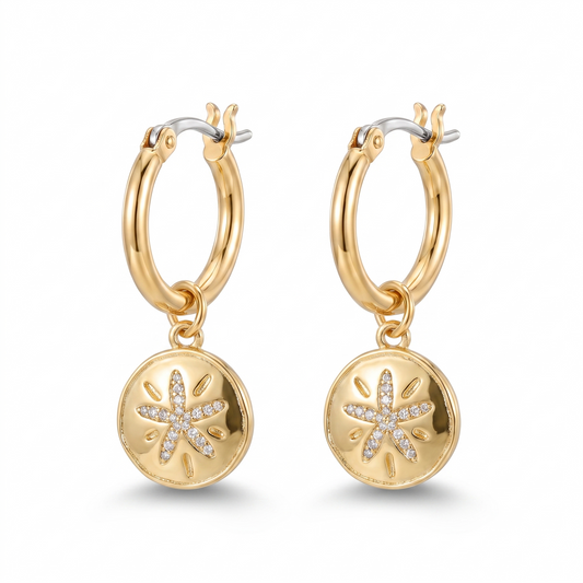 Crystal Sand Dollar Drop Earring - Gold