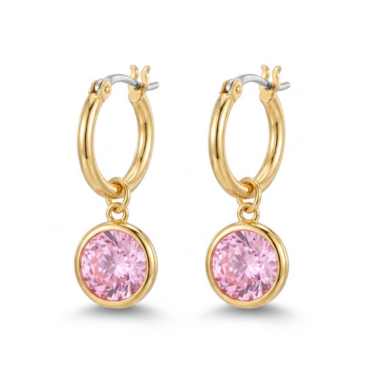 Pink CZ Drop Earring - Gold