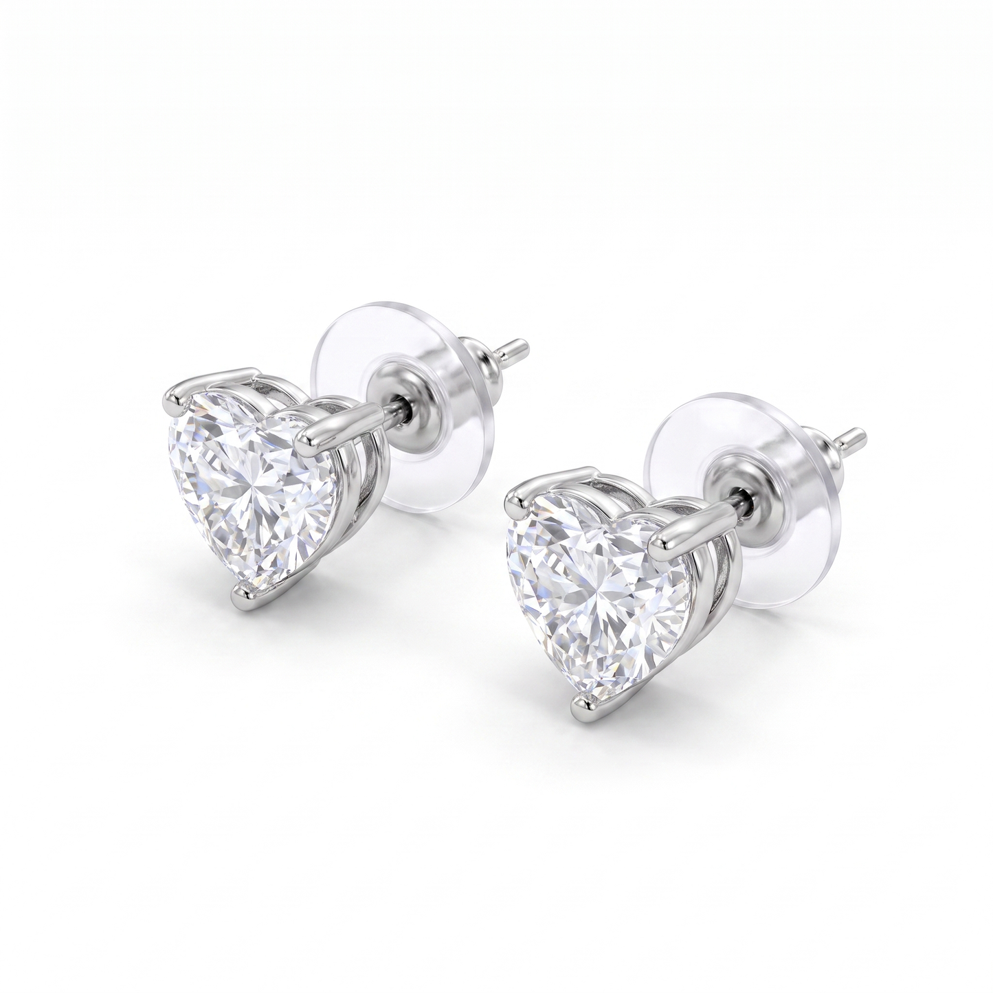 CZ Heart Shaped Stud Earring - Silver