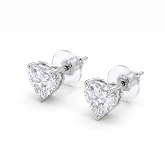CZ Heart Shaped Stud Earring - Silver