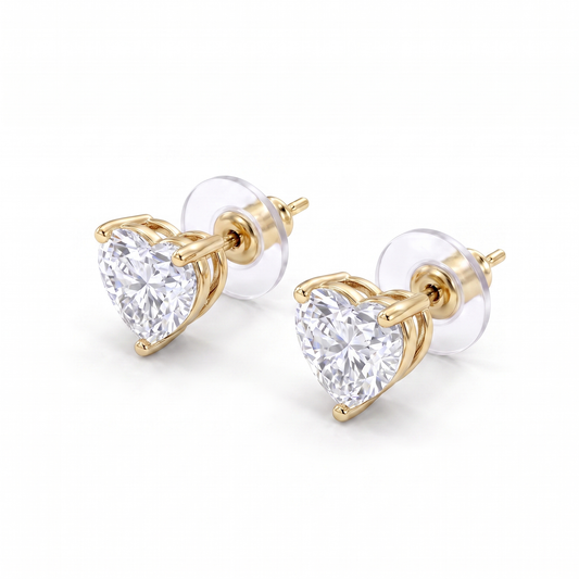 CZ Heart Shaped Stud Earring - Gold