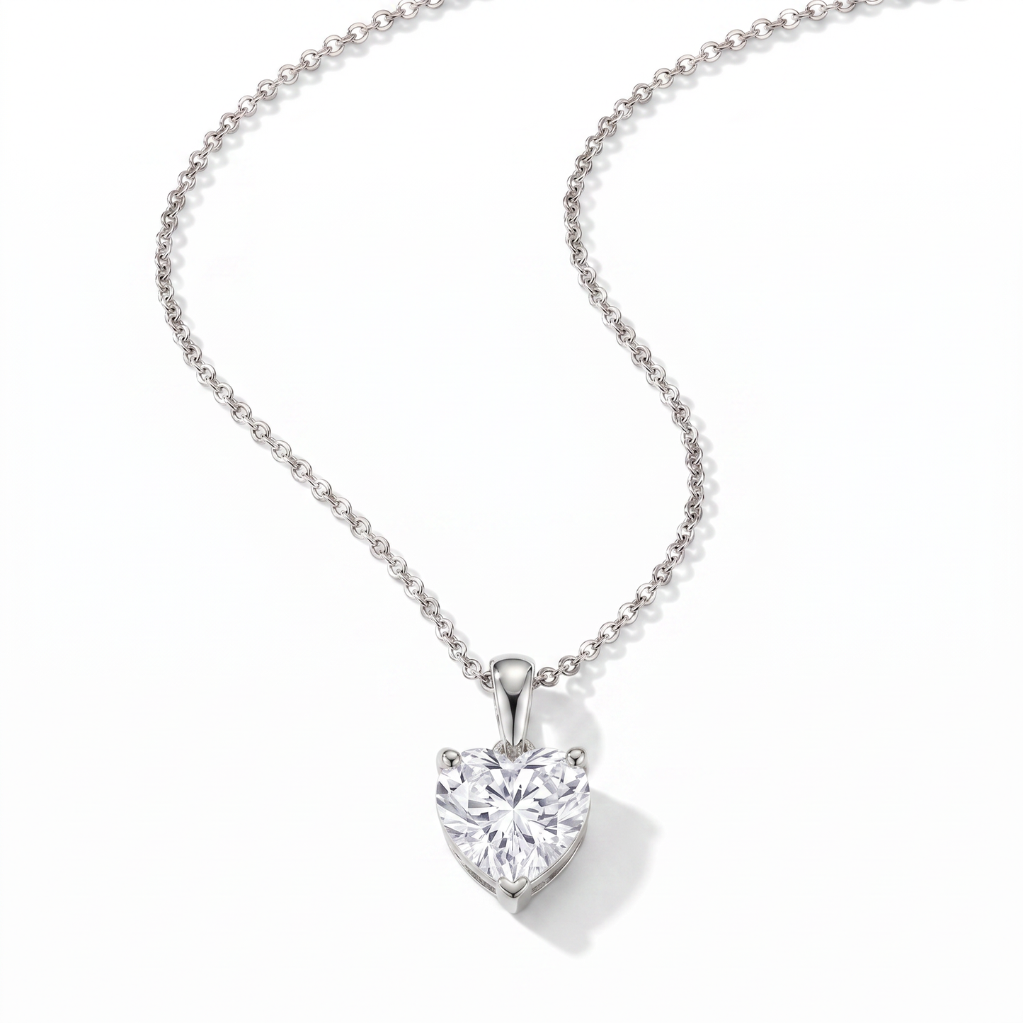 CZ Heart Shaped Pendant Necklace - Silver