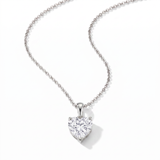 CZ Heart Shaped Pendant Necklace - Silver