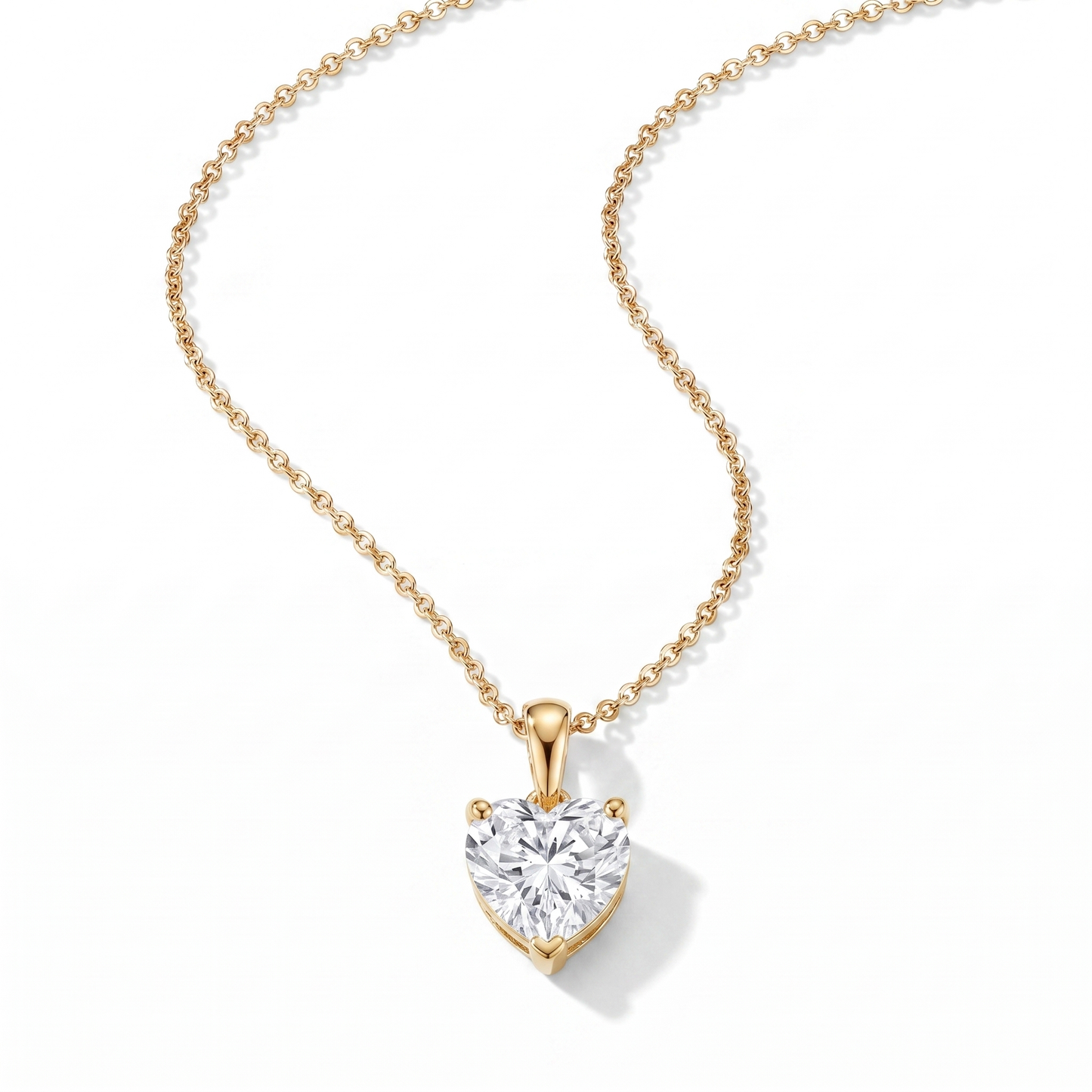 CZ Heart Shaped Pendant Necklace - Gold