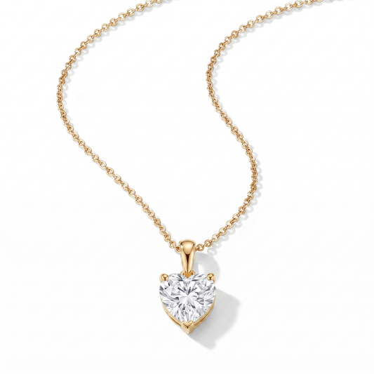 CZ Heart Shaped Pendant Necklace - Gold