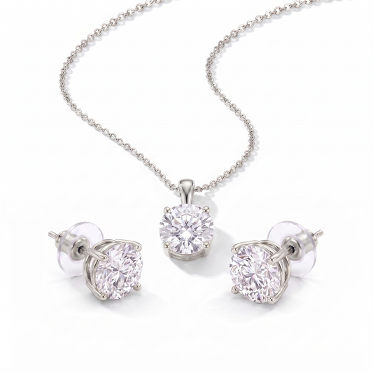 CZ Pendant Necklace & Earring Set - Silver