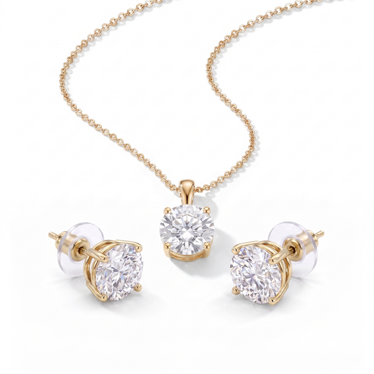 CZ Pendant Necklace & Earring Set - Gold