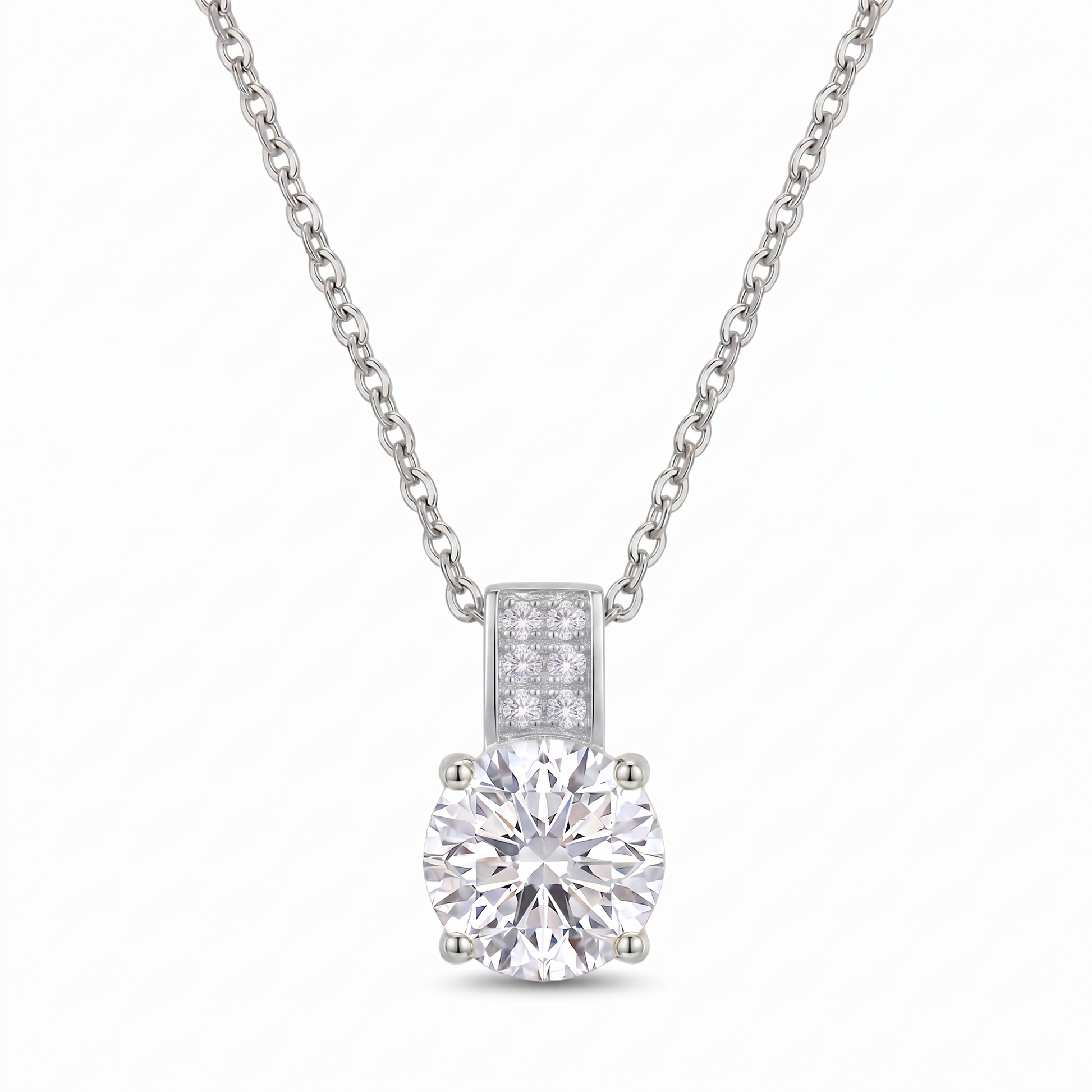 Luxe Round Stone Necklace - Silver Clear Crystal