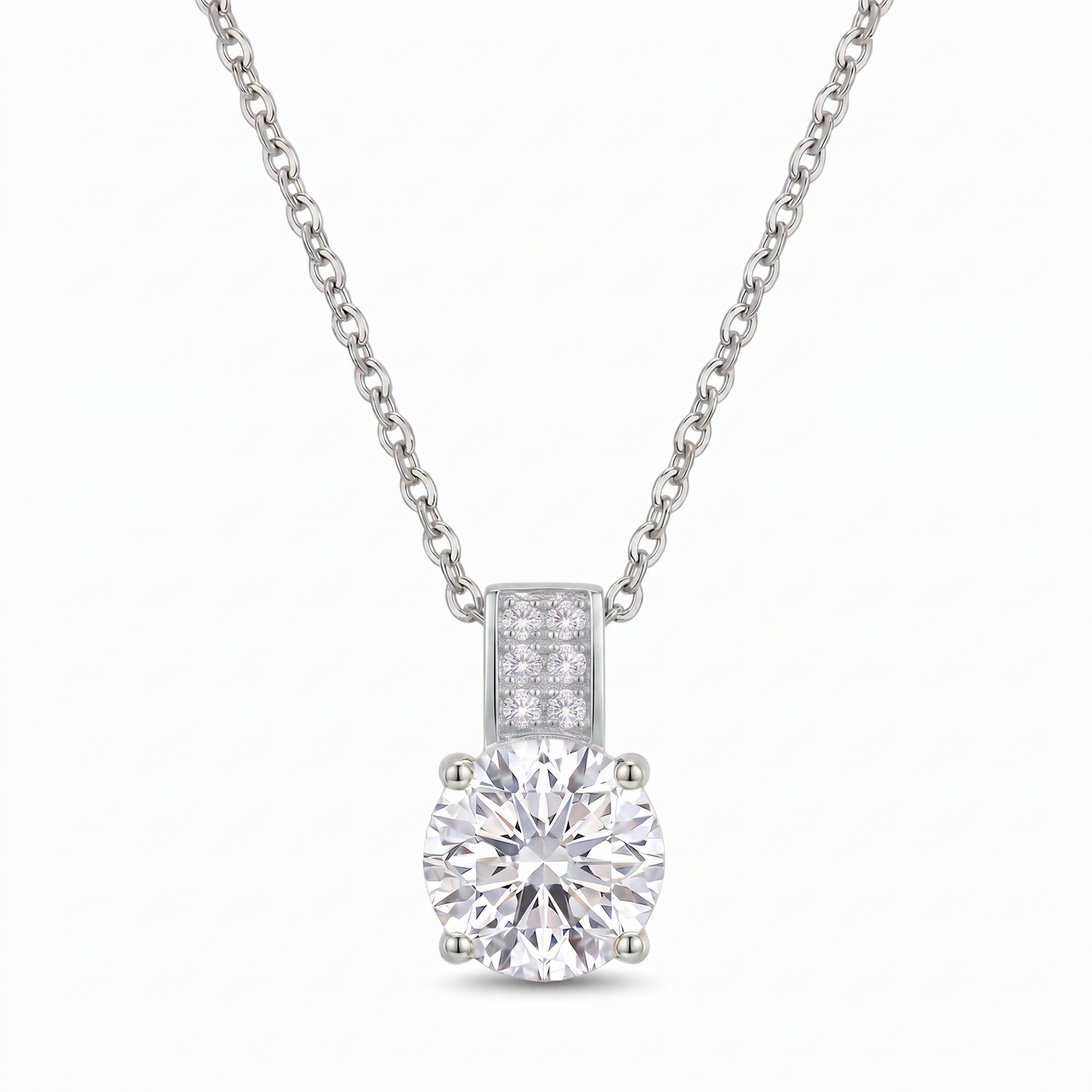 Luxe Round Stone Necklace - Silver Clear Crystal