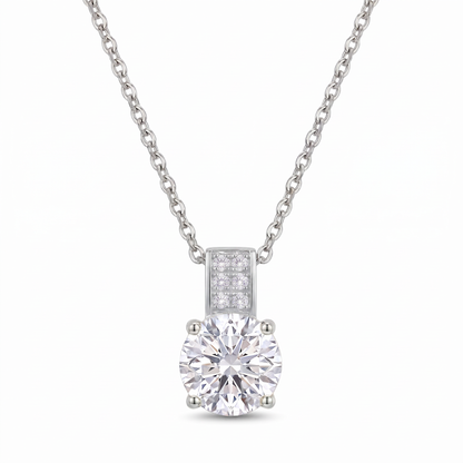 Luxe Round Stone Necklace - Silver Clear Crystal