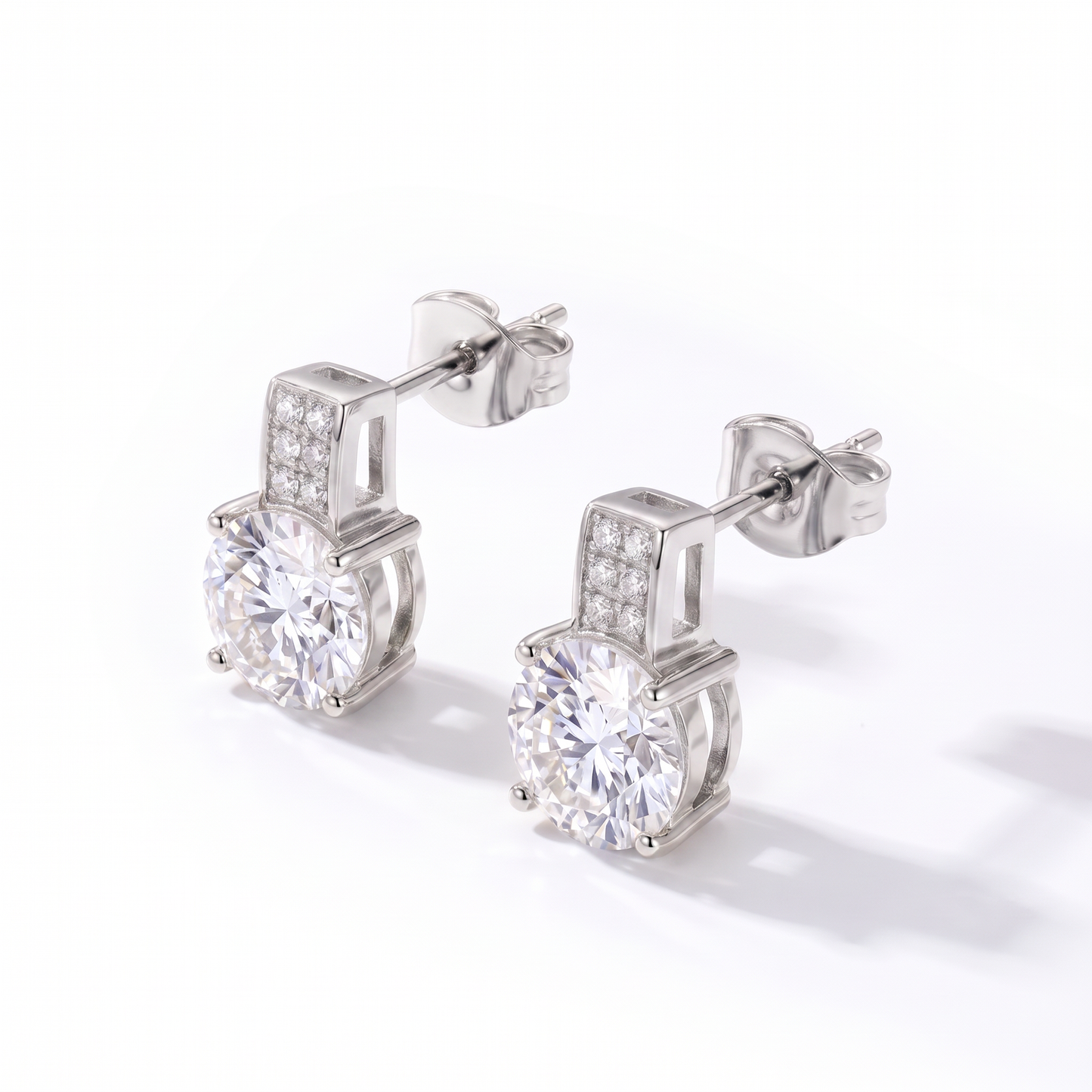 Luxe Round Stone Earrings - Silver Clear Crystal