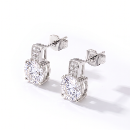 Luxe Round Stone Earrings - Silver Clear Crystal