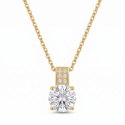 Luxe Round Stone Necklace - Gold Clear Crystal