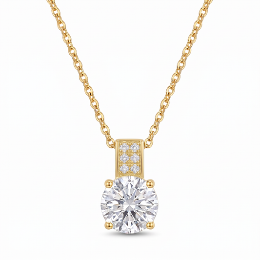 Luxe Round Stone Necklace - Gold Clear Crystal