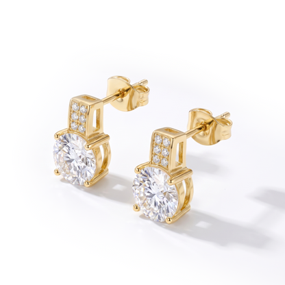 Luxe Round Stone Earrings - Gold Clear Crystal