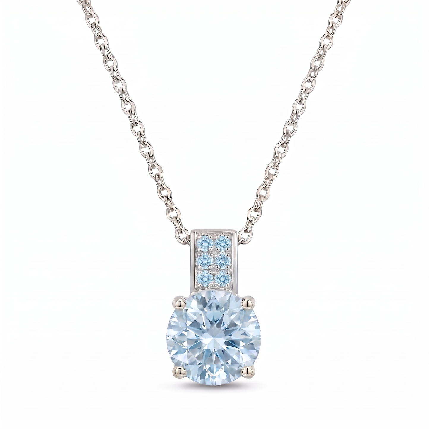 Luxe Round Stone Necklace - Silver Aquamarine