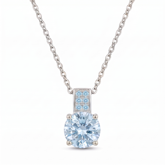 Luxe Round Stone Necklace - Silver Aquamarine