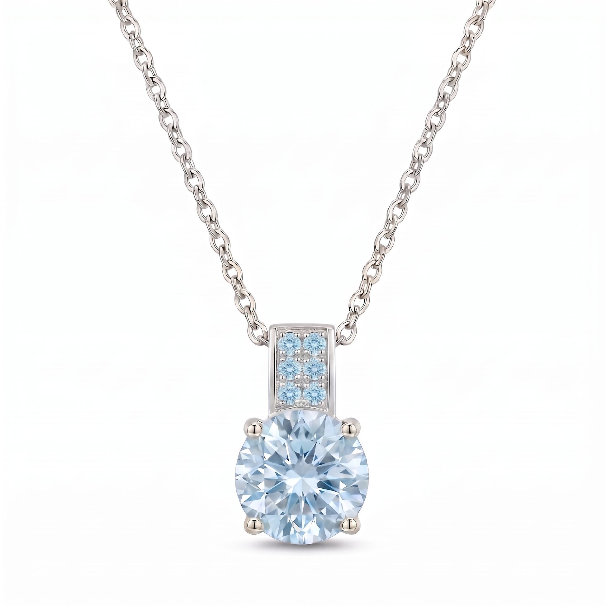 Luxe Round Stone Necklace - Silver Aquamarine