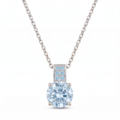 Luxe Round Stone Necklace - Silver Aquamarine